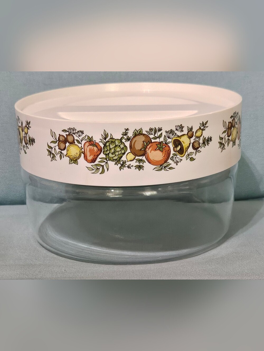 Vintage Pyrex Spice of Life Glass Canister with Plastic Lid